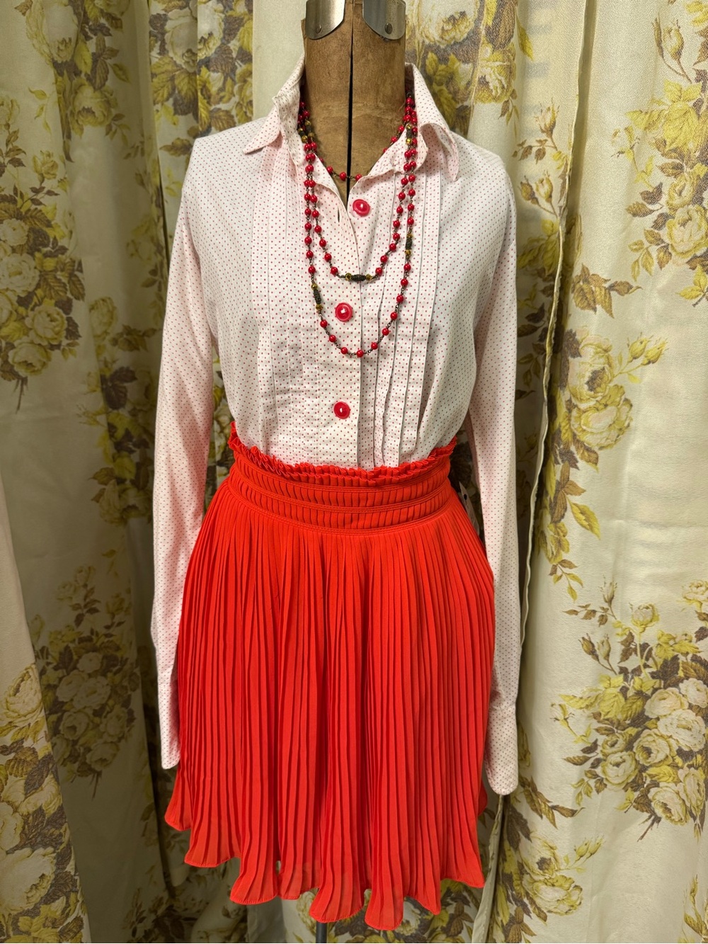 Saks Fifth Ave Brand 5/48- Pleated Red Women’s Skirt - Classic High-Waist Pleat